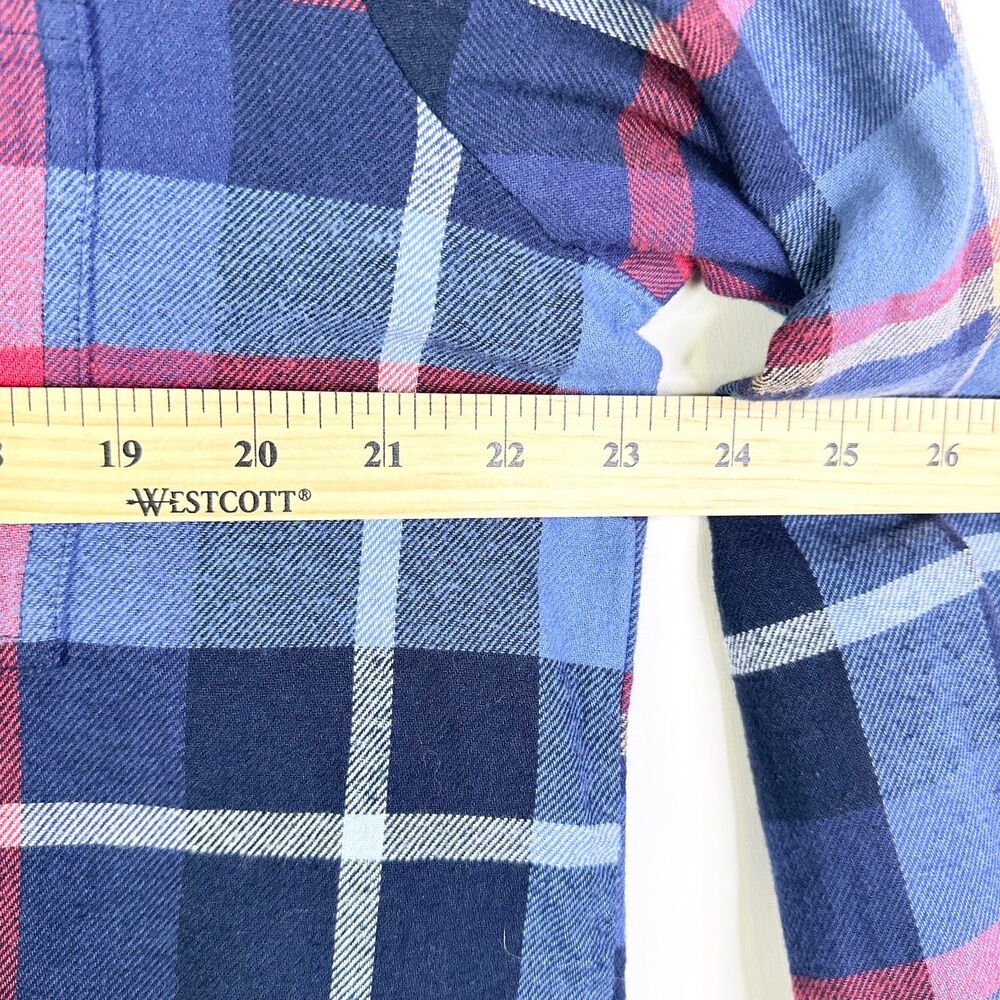 Old Navy Top Women M Navy Blue Pink Boyfriend Shirt Plaid Flannel Boho Cottage - Picture 6 of 8